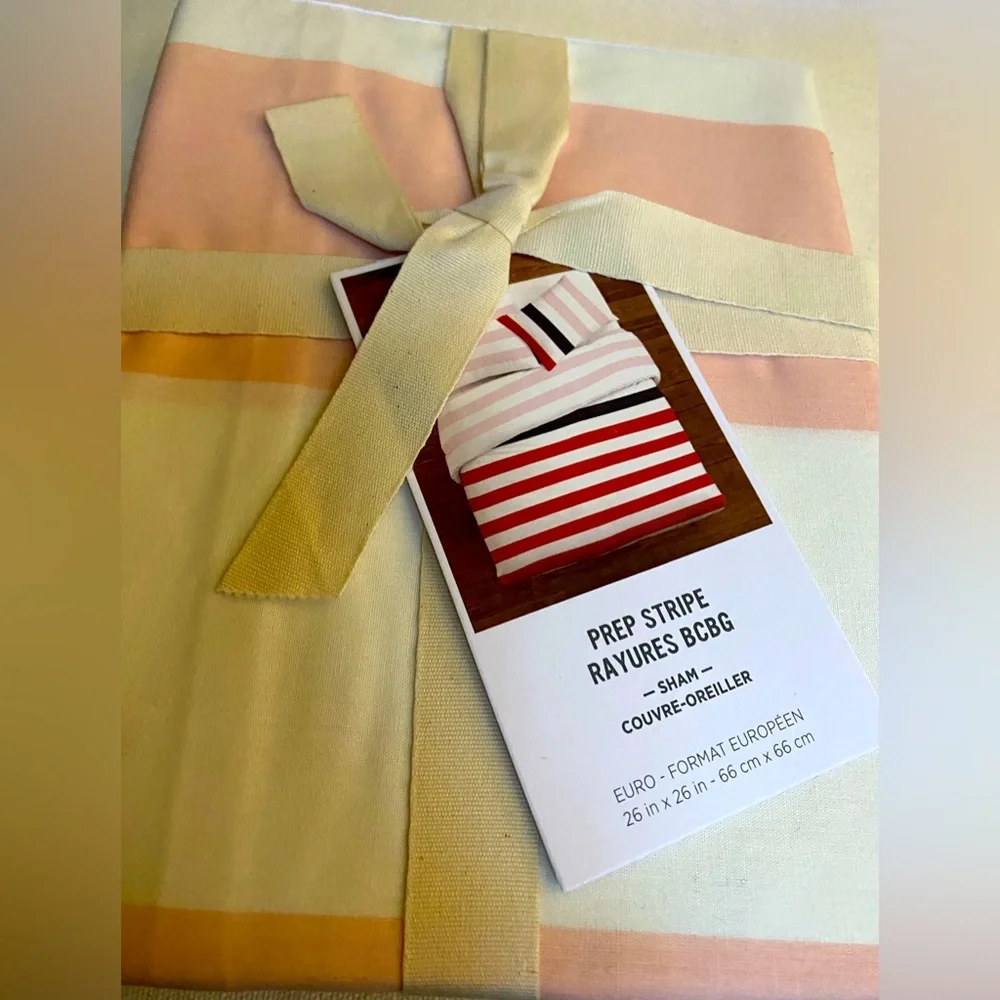NWT West Elm Prep Stripe Euro Sham Pink/White Envelope Closure